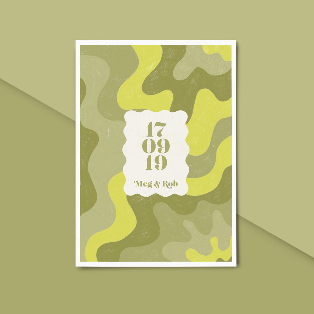 Personalised Green Wavy Date Print